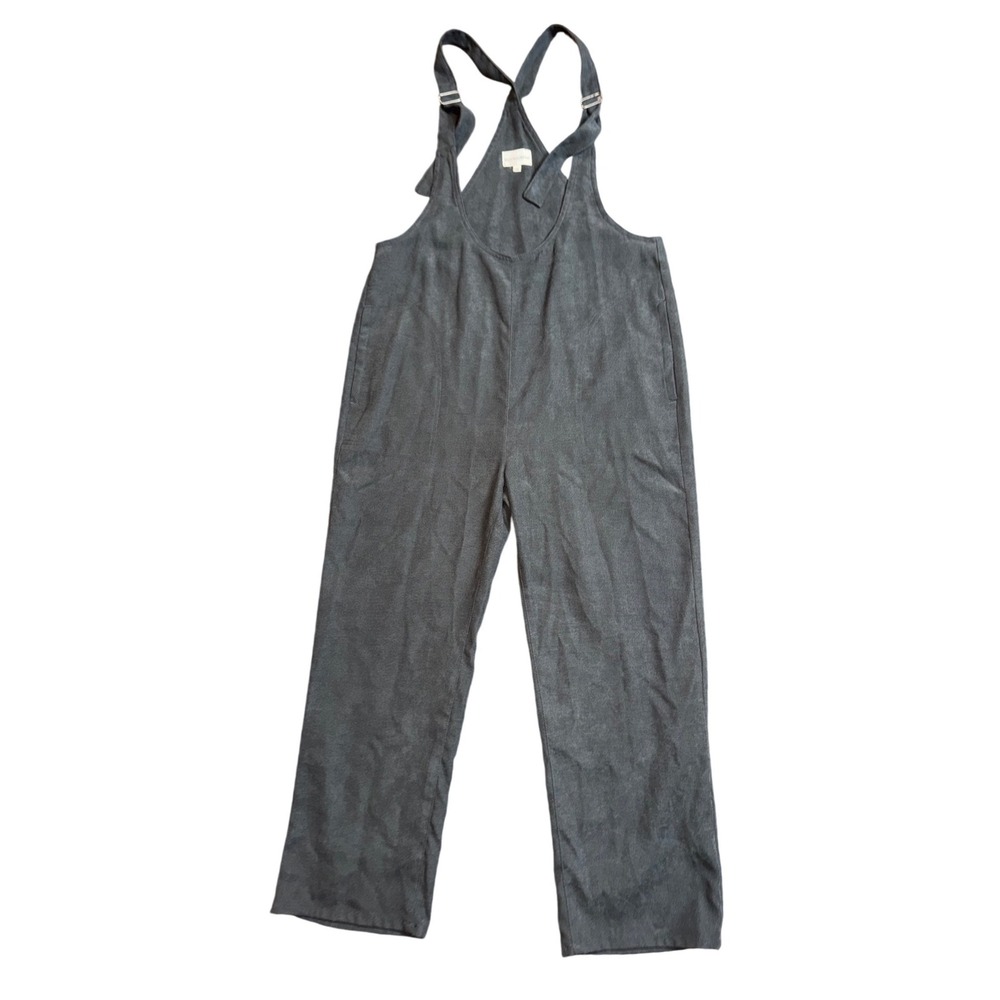 Mindy Maes Market Charcoal Grey‎ Ribbed Wide Leg Overalls WL23-7619 Woman's Sz M